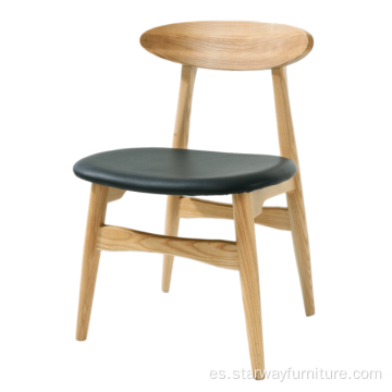 silla de comedor asiento de cuero de madera de madera sólida